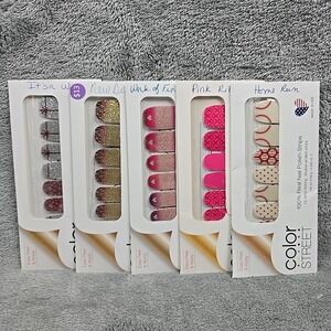 Lot Of 5 Color Street Real Nail Polish Strips Holiday Sports Patterns Retired‎